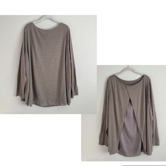 Lands End Womens Sweater Blouse Split Back Size 3X Beige Soft Lightweight - Picture 1 of 10